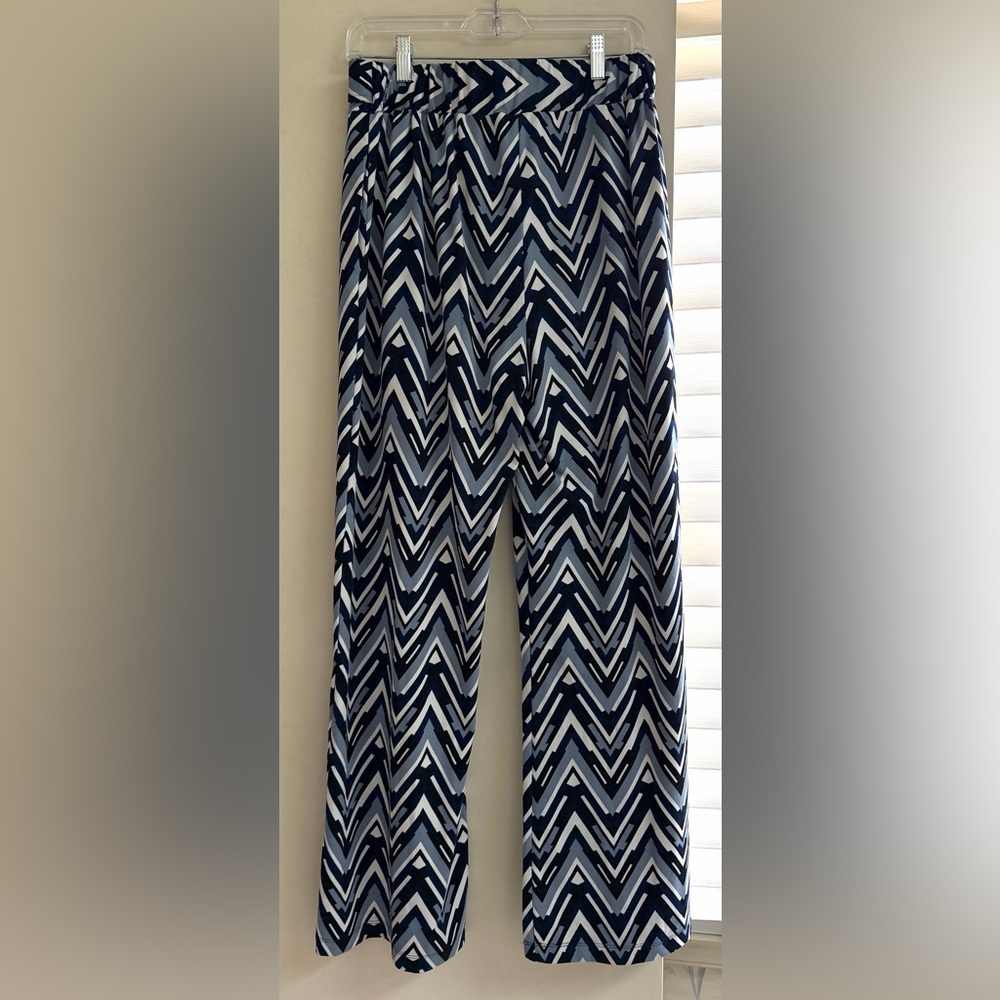 Robert Louis Navy and White Chevron Wide-Leg Pants